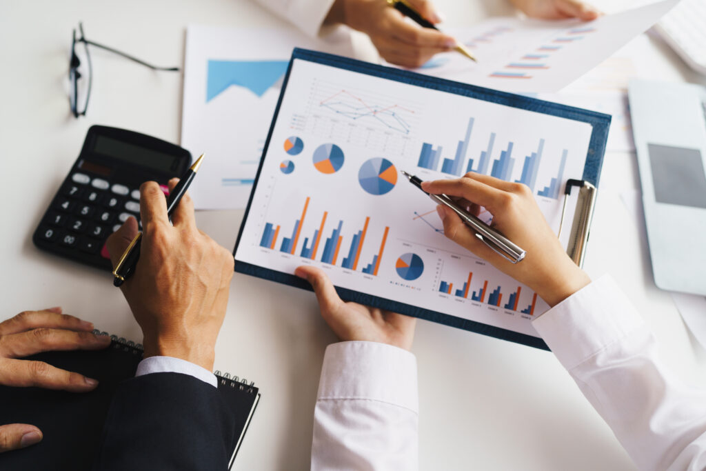 Close up Business people meeting to discuss the situation on the market. Business Financial Concept